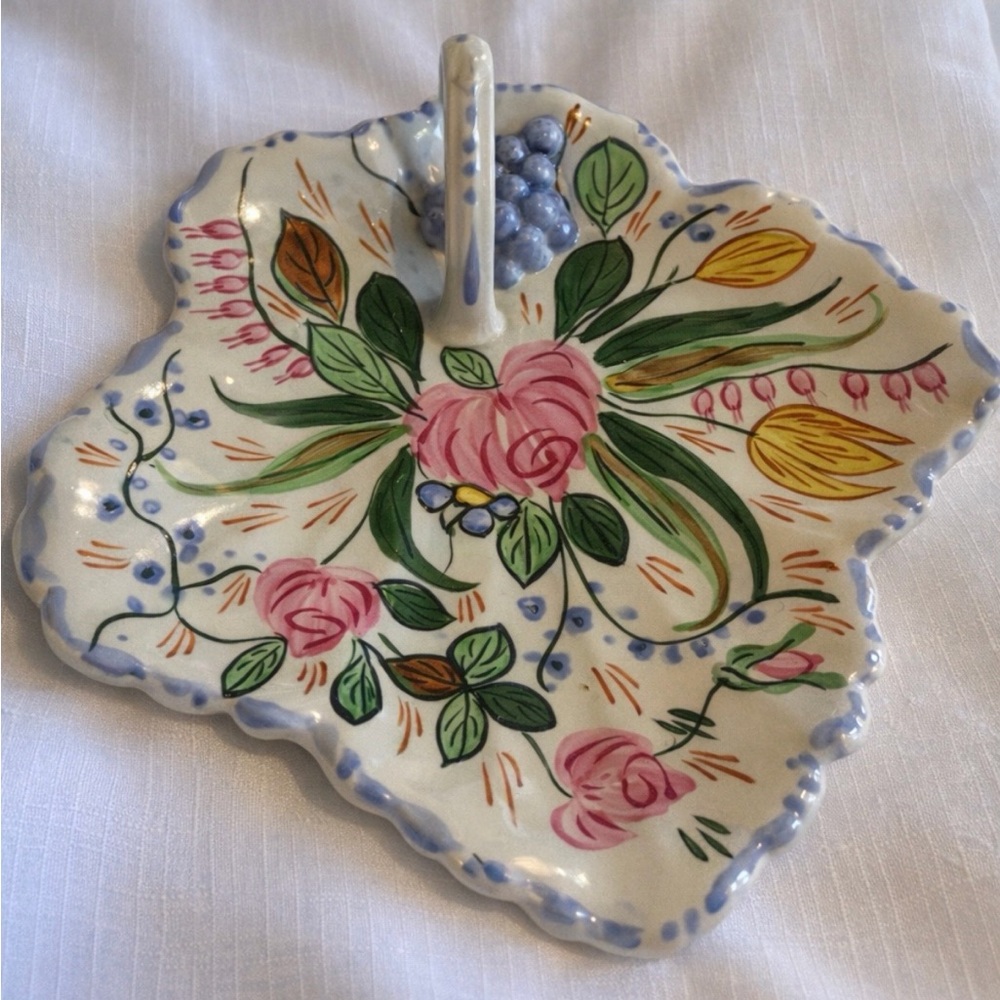 Vintage MCM Blue Ridge Pottery NOVE ROSE Maple Leaf Tray Plate 1950s
